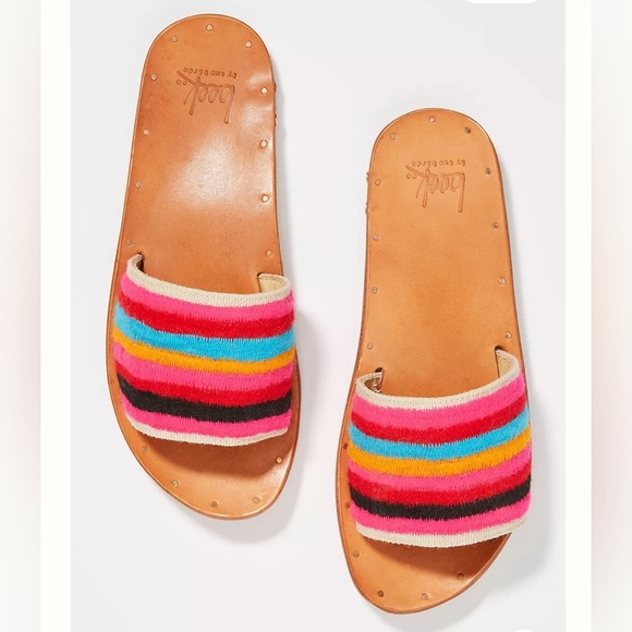beek Shoes - beek Multicolor Striped Slide Sandals in Pink, Turquoise & Tan